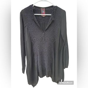 Johnny Was Rona tunic black embroidered long sleeve Henley Small